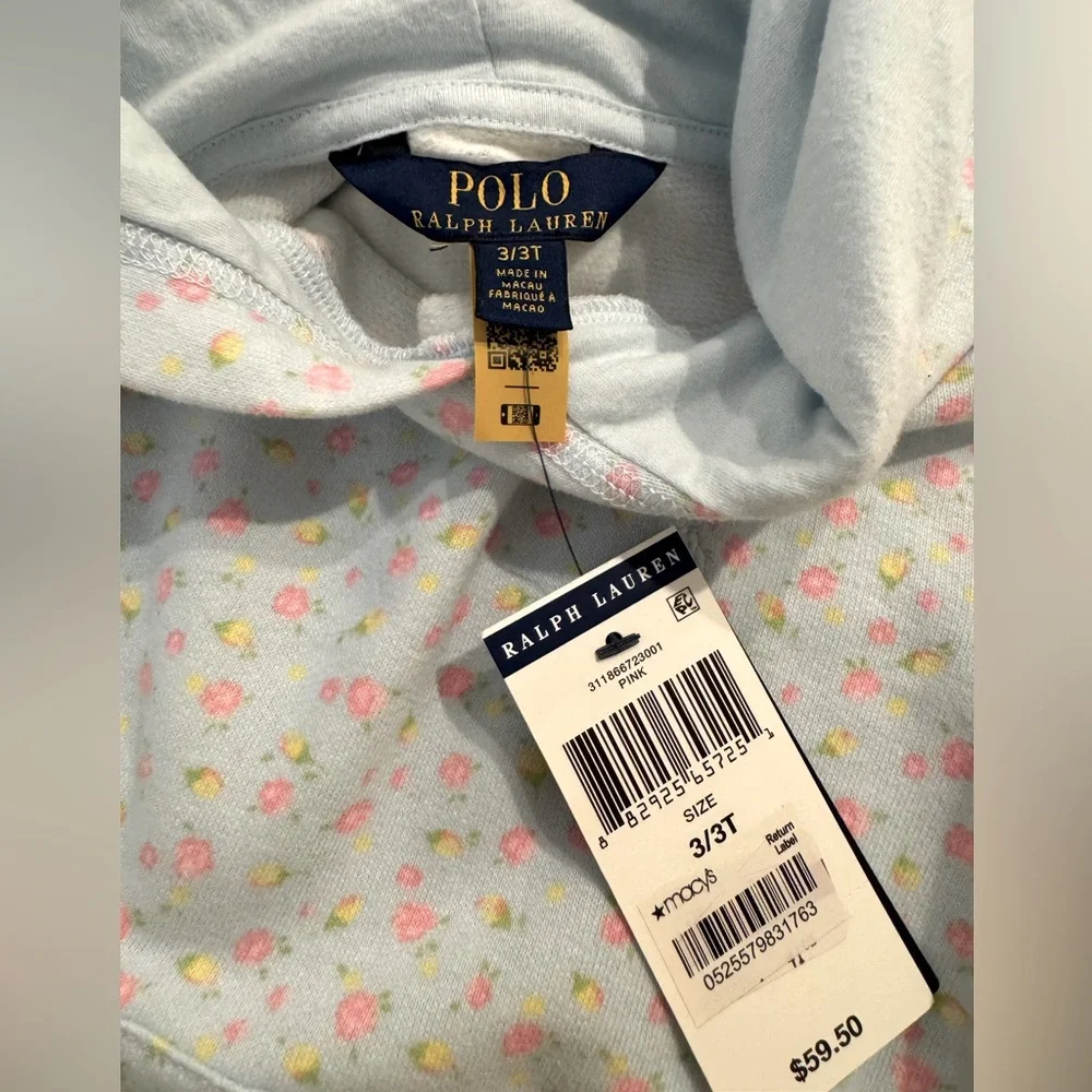 NWT Ralph Lauren Kids' Pastel Blue Floral Fleece Hoodie